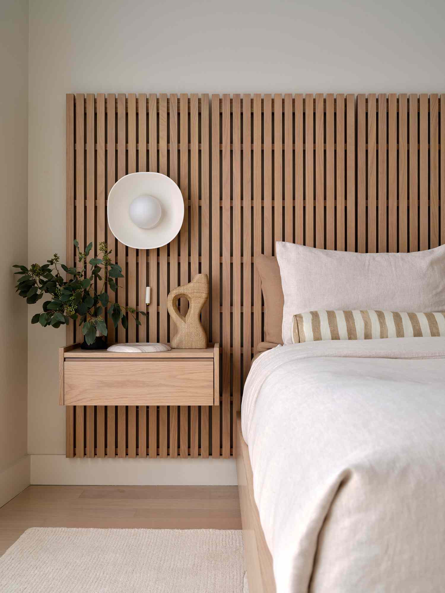 bedroom wall wood slat decor ideas