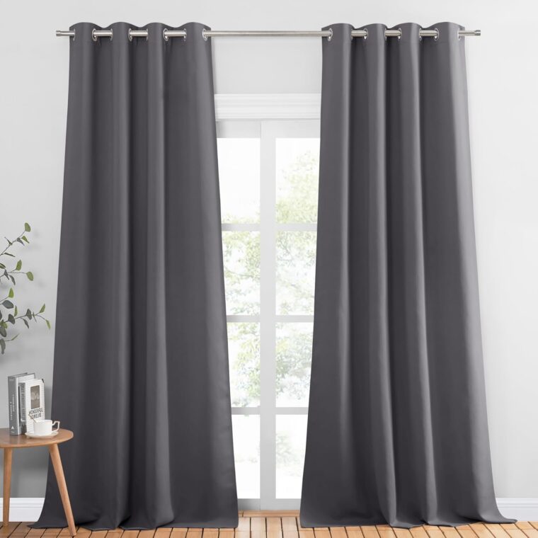 PONY DANCE Cortinas Térmicas Isolantes do Calor e do Frio Cortinas Blackout 2 Peças Quarto 140x240 CM Cortinas Blackout com Ilhós Cortinas Blackout Cinzentas Cortinas para Quarto Sala de Estar/Sala de Jantar