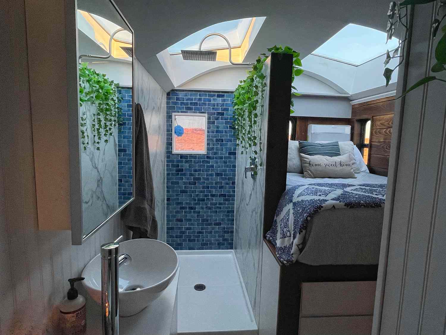 tiny house bathroom with sky light