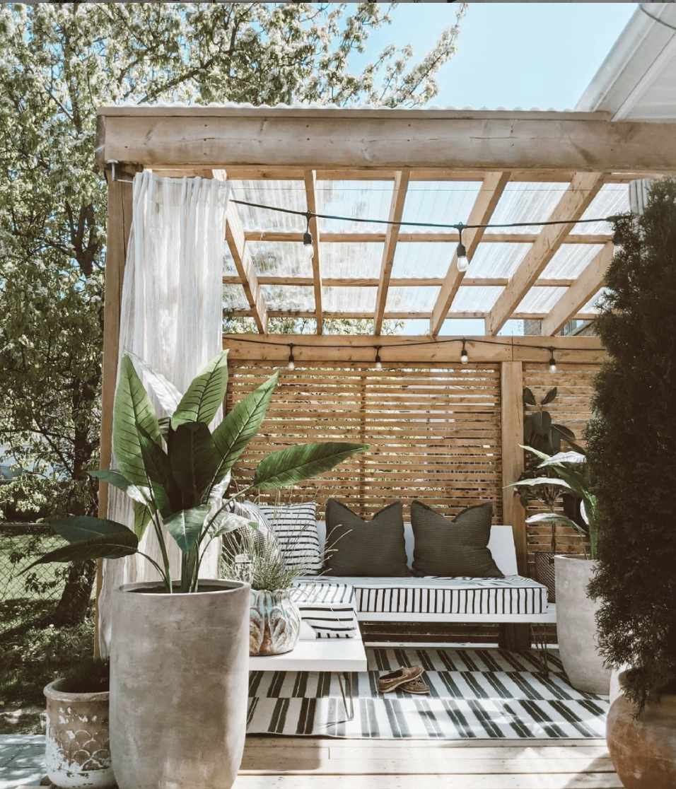 pérgola com teto transparente para sombra no pátio