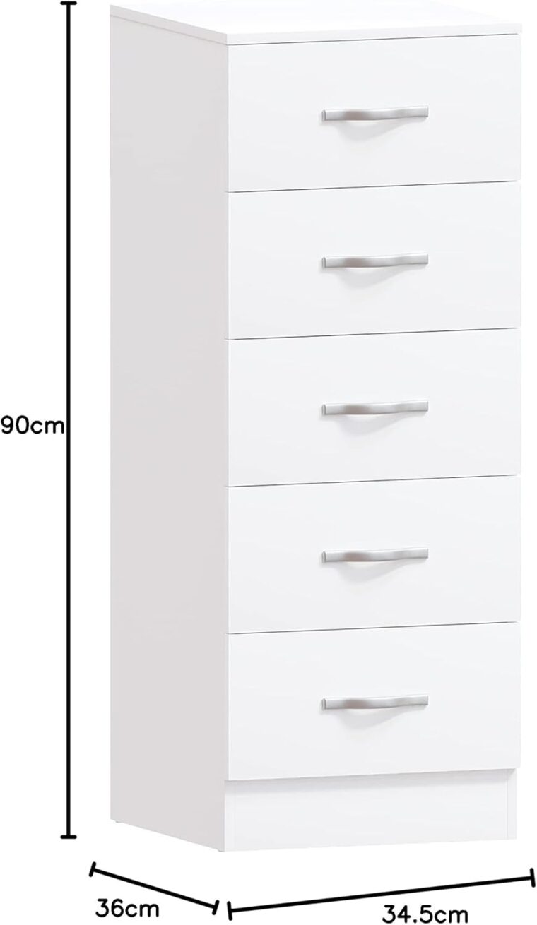 Vida Designs Pecho Estrecho cajonera, Madera de ingeniería, White, 36D x 34.5W x 90H centimetres - Image 2