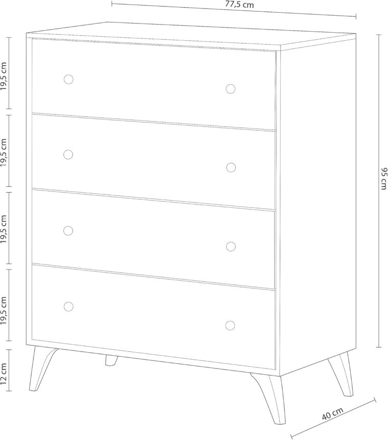 Habitdesign Comoda con 4 Cajones, para Dormitorio, Modelo Sweet, Acabado en Color Blanco Artik, Medidas: 77,5 cm (Ancho) x 95 cm (Alto) x 40 cm (Fondo) - Image 3