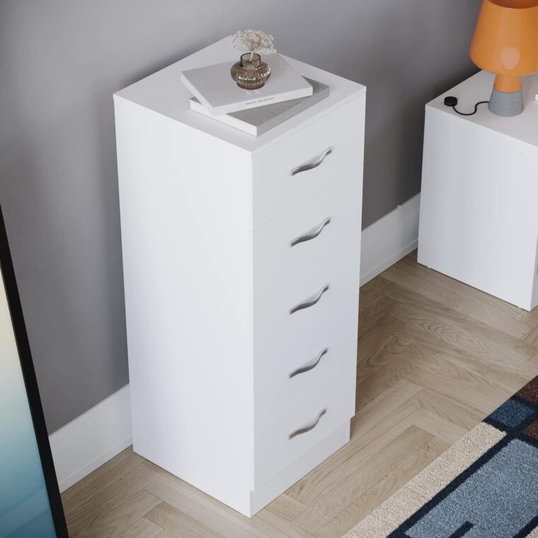 Vida Designs Pecho Estrecho cajonera, Madera de ingeniería, White, 36D x 34.5W x 90H centimetres - Image 7